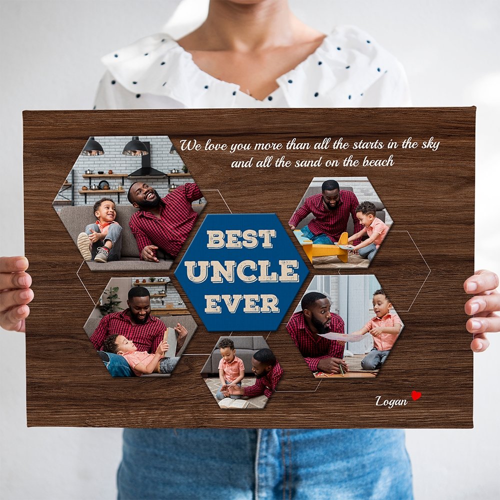 Best Uncle Ever Custom Photo - Personalized Dark Wood Background Canvas