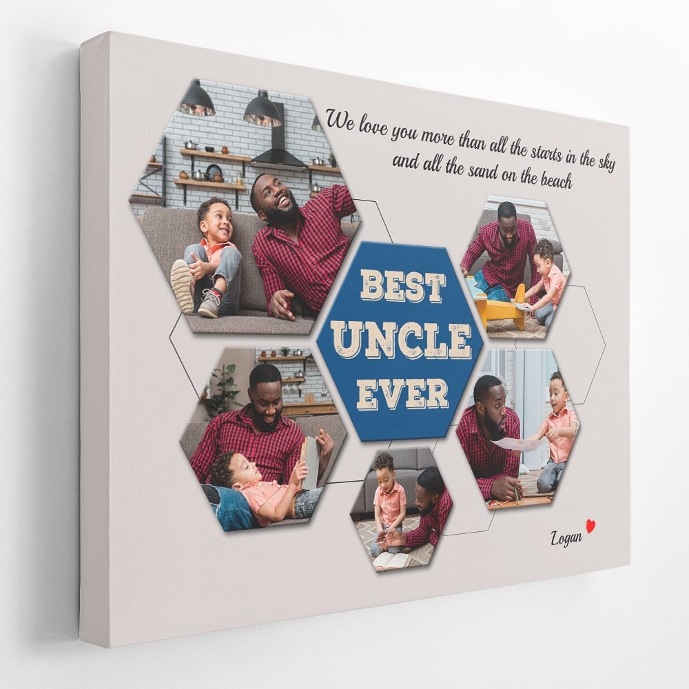 Best Uncle Ever Custom Photo - Personalized Light Grey Background Canvas