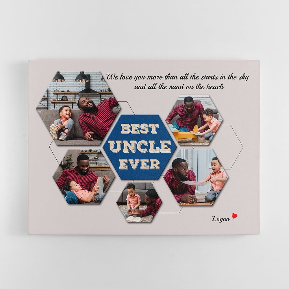 Best Uncle Ever Custom Photo - Personalized Light Grey Background Canvas