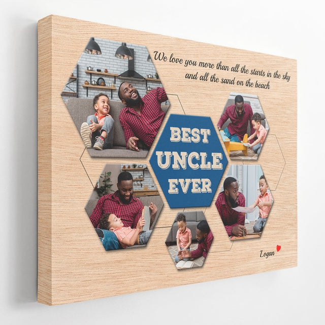 Best Uncle Ever Custom Photo - Personalized Light Wood Background Canvas