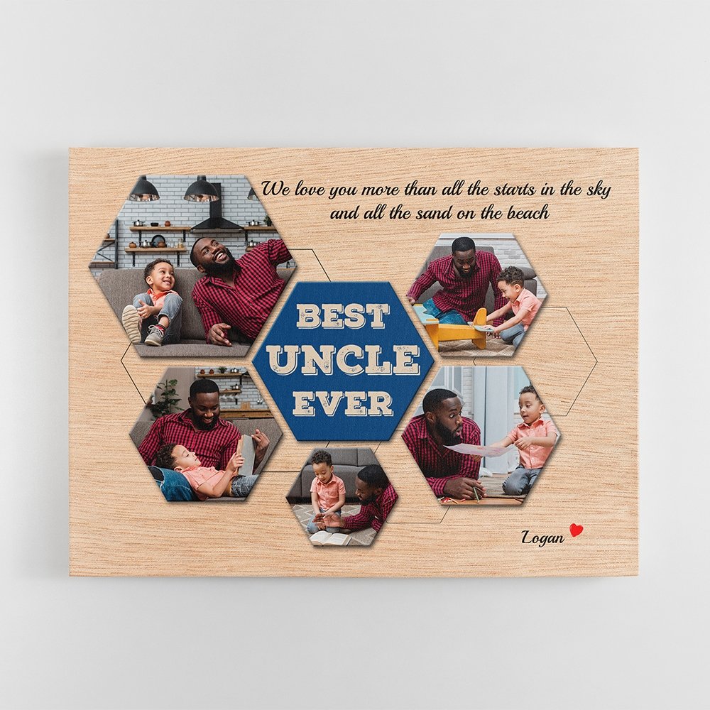 Best Uncle Ever Custom Photo - Personalized Light Wood Background Canvas