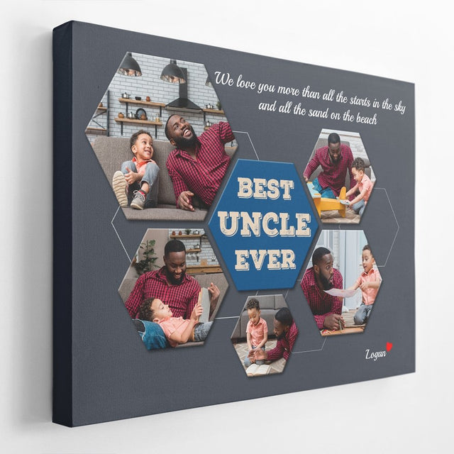Best Uncle Ever Custom Photo - Personalized Navy Vintage Background Canvas