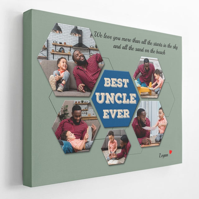 Best Uncle Ever Custom Photo - Personalized Vintage Green Background Canvas