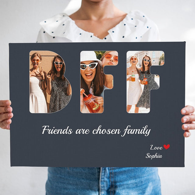 BFF Custom Photo - Personalized Vintage Navy Background Canvas