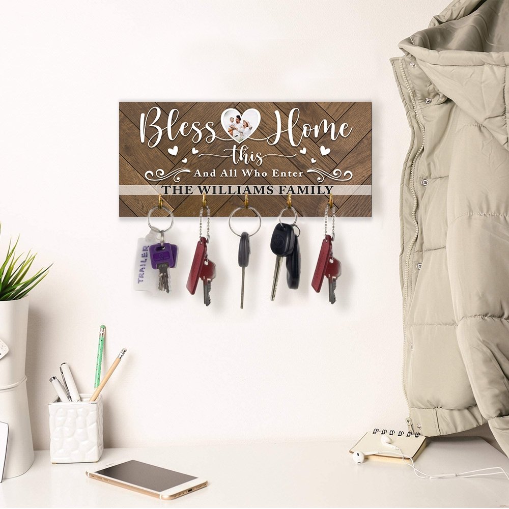 Bless This Home And All Who Enter, Custom Key Hook, Personalized Name