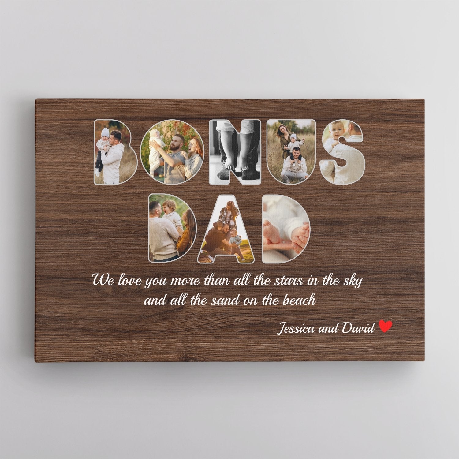 Bonus Dad Custom Photo - Personalized Name And Text Canvas Wall Art