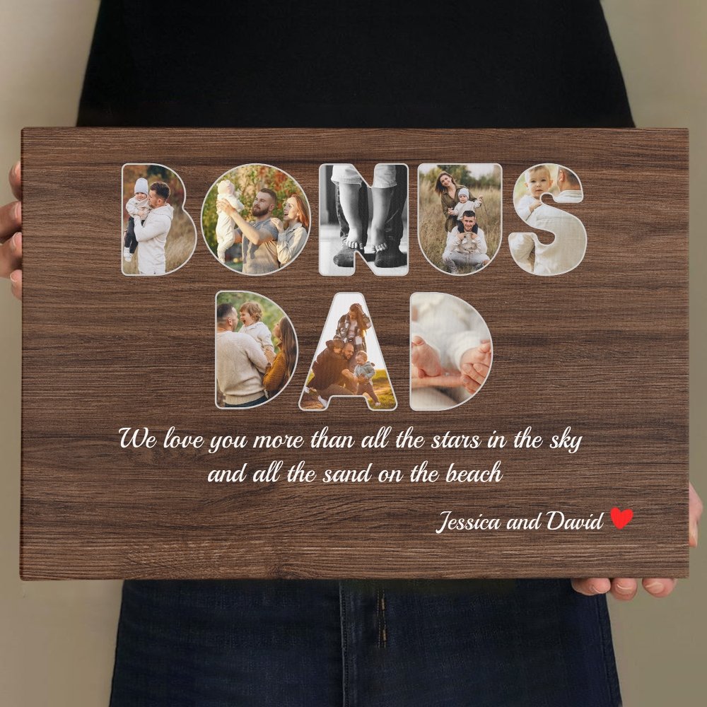 Bonus Dad Custom Photo - Personalized Name And Text Canvas Wall Art