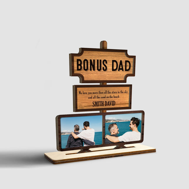 Bonus Dad, Custom Photo, Wooden Plaque 3 Layers