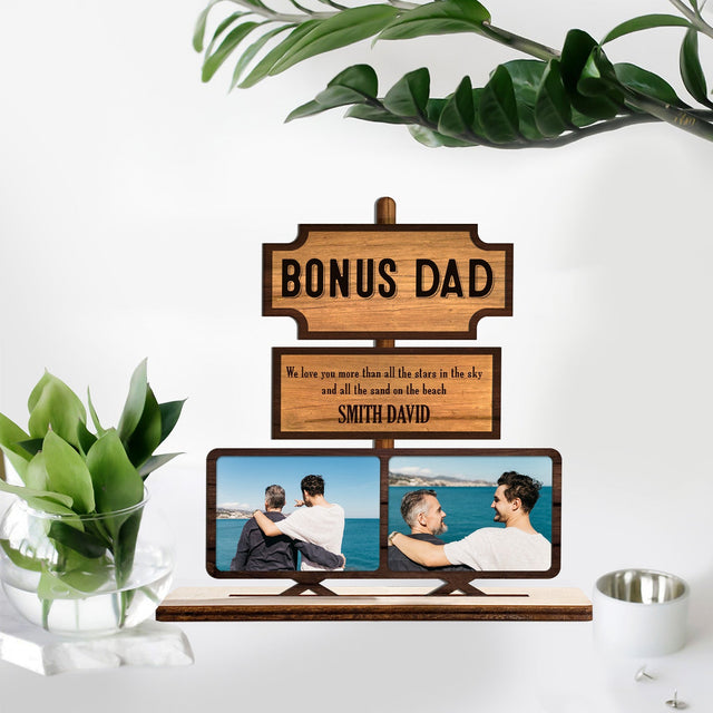 Bonus Dad, Custom Photo, Wooden Plaque 3 Layers