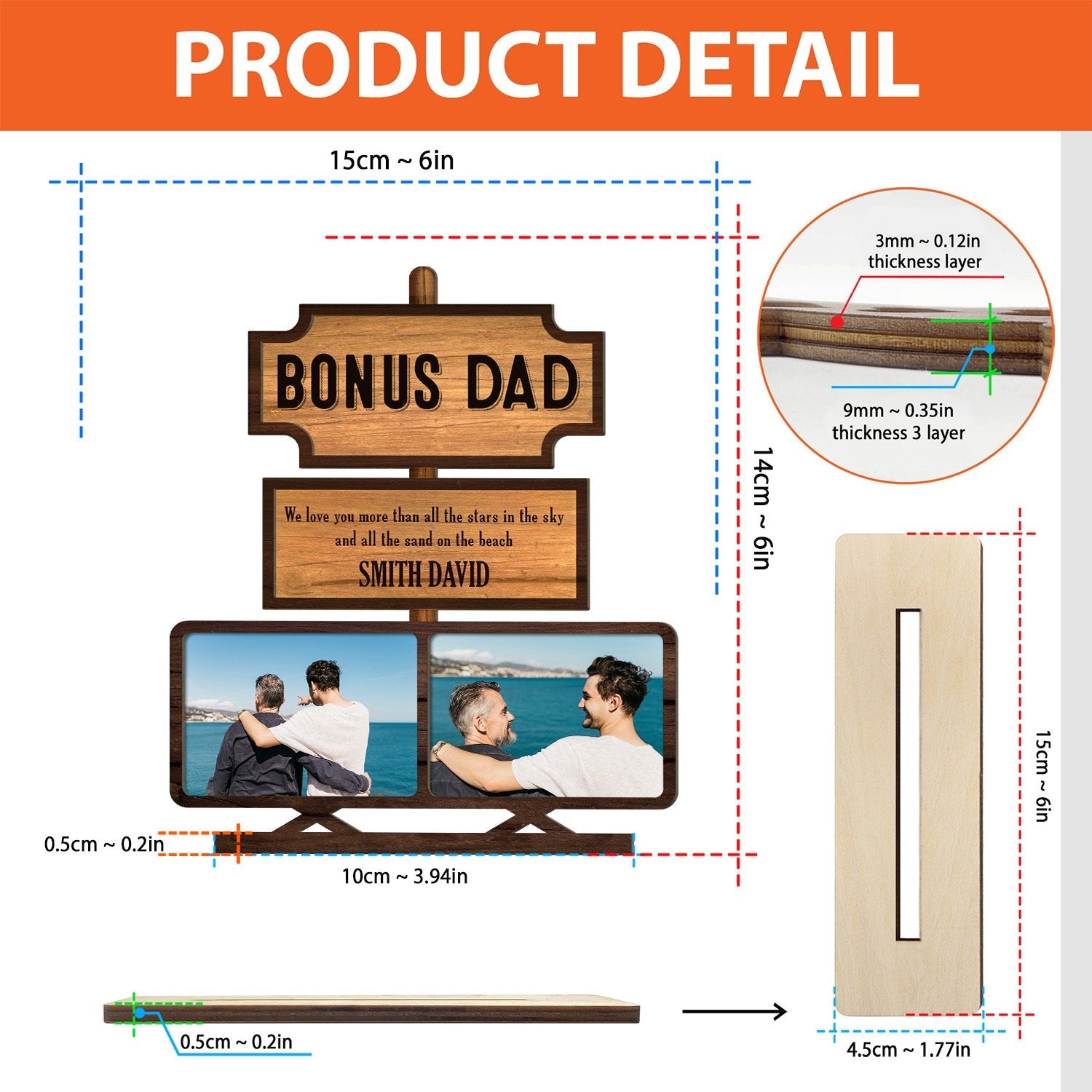 Bonus Dad, Custom Photo, Wooden Plaque 3 Layers