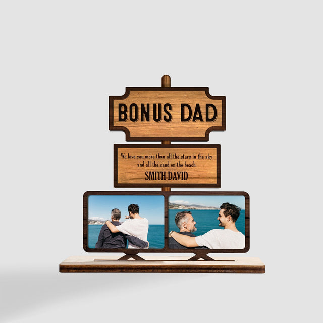 Bonus Dad, Custom Photo, Wooden Plaque 3 Layers