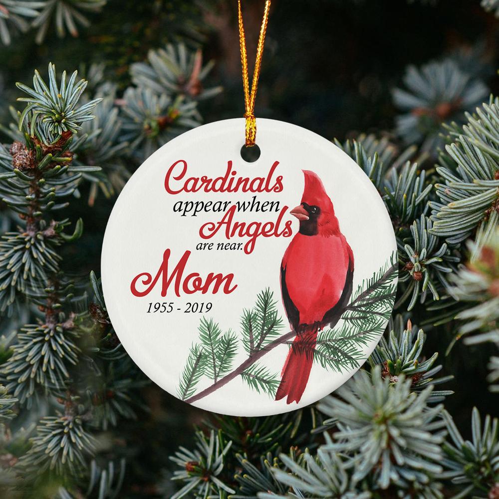 Cardinals Appear When Angels Are Near Custom Text Memorial Decorative Christmas Circle Ornament 2 Sided