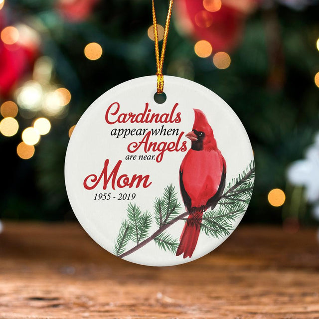 Cardinals Appear When Angels Are Near Custom Text Memorial Decorative Christmas Circle Ornament 2 Sided