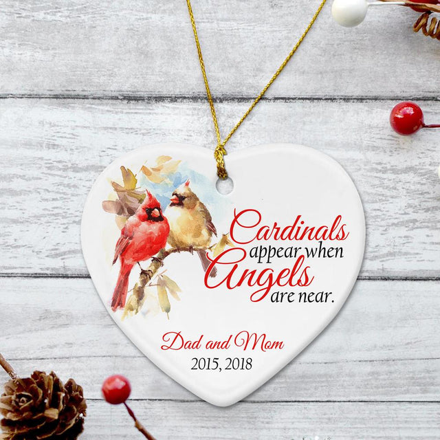 Cardinals Appear When Angels Are Near Memorial Quotes Decorative Christmas Heart Ornament 2 Sided