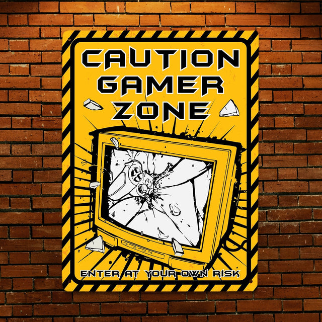 Caution Game Zone Enter At Your Own Risk, Metal Signs