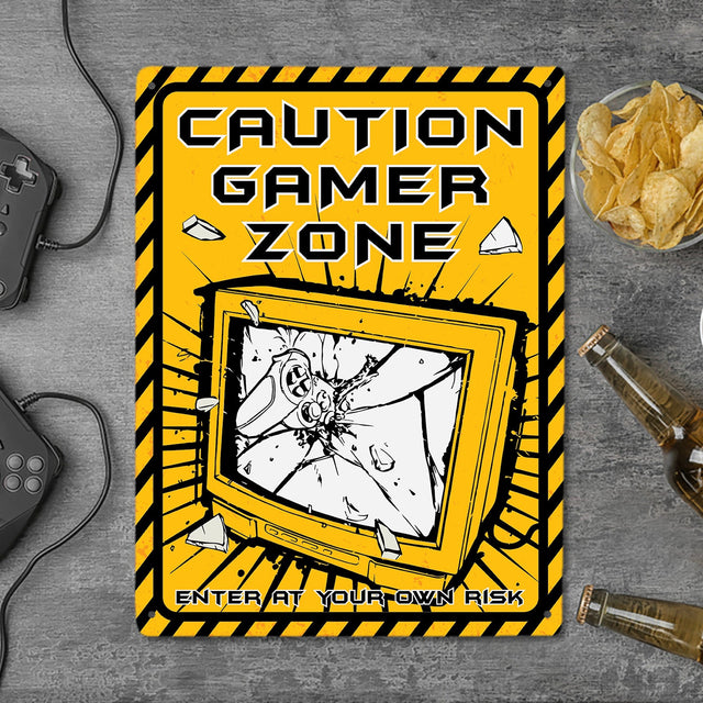 Caution Game Zone Enter At Your Own Risk, Metal Signs