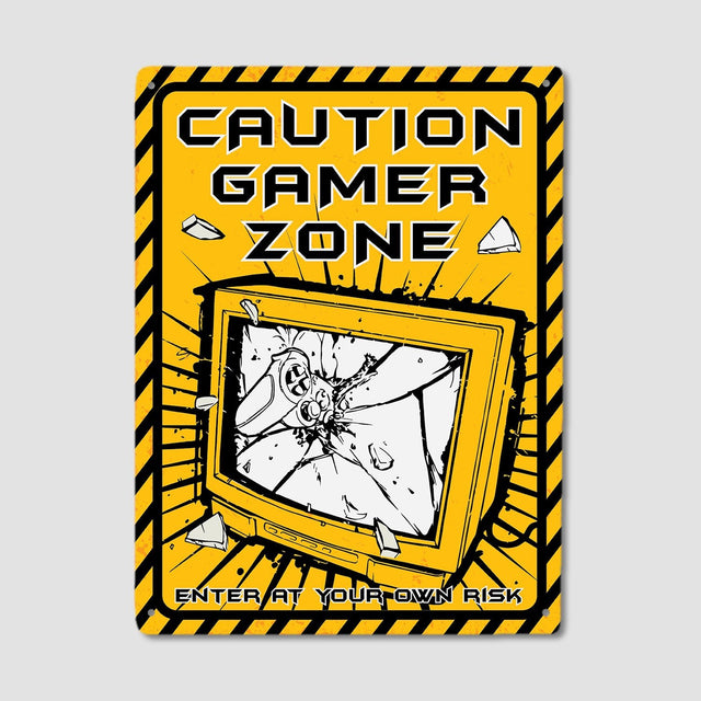 Caution Game Zone Enter At Your Own Risk, Metal Signs