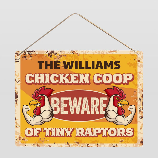 Chicken Coop Beware Of Tiny Raptors, Customized Farm Sign
