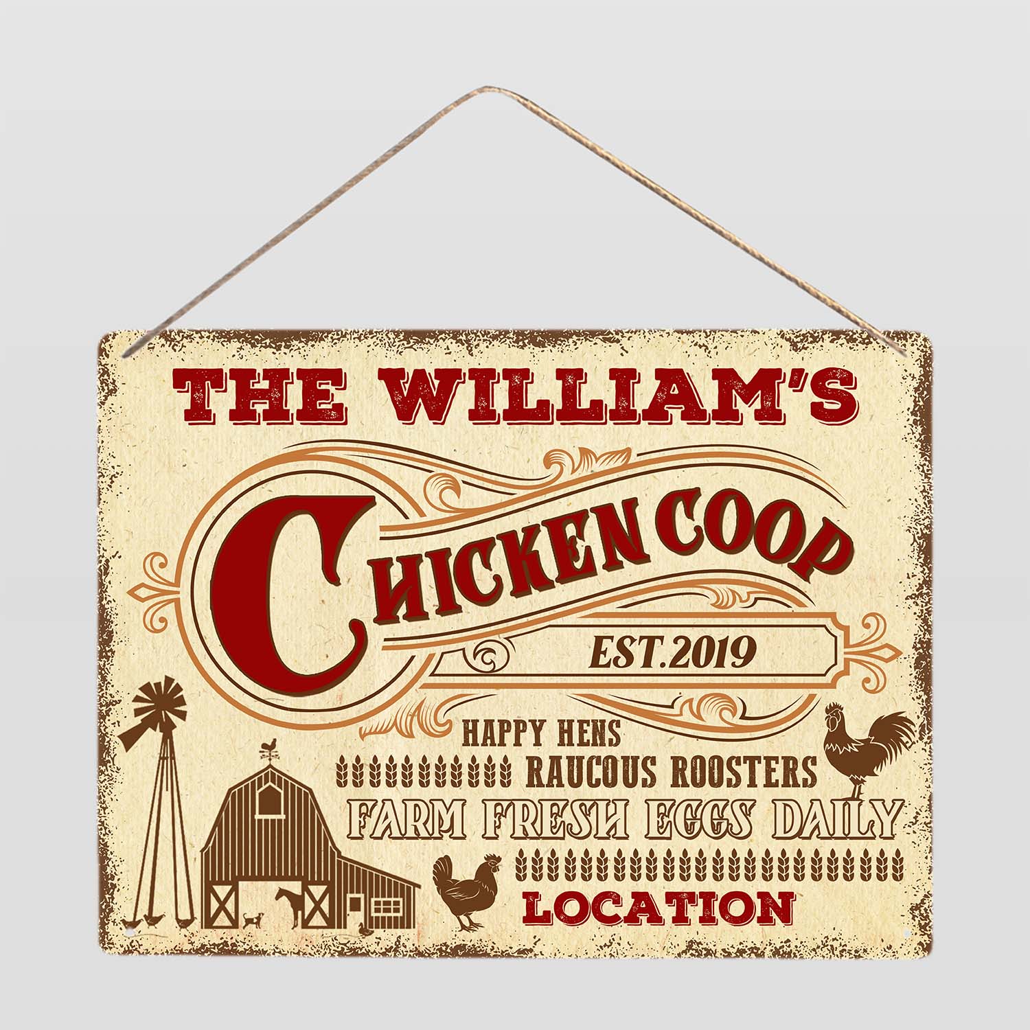 Chicken Coop Happy Hens Raucous Roosters Farm Fresh Eggs Daily, Customized Metal Sign