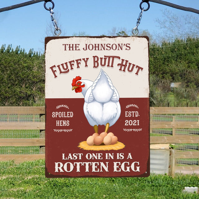 Chicken Coop Sign, Custom Farm Sign, Fluffy Butt Hut, Last One In Is A Rotten Egg