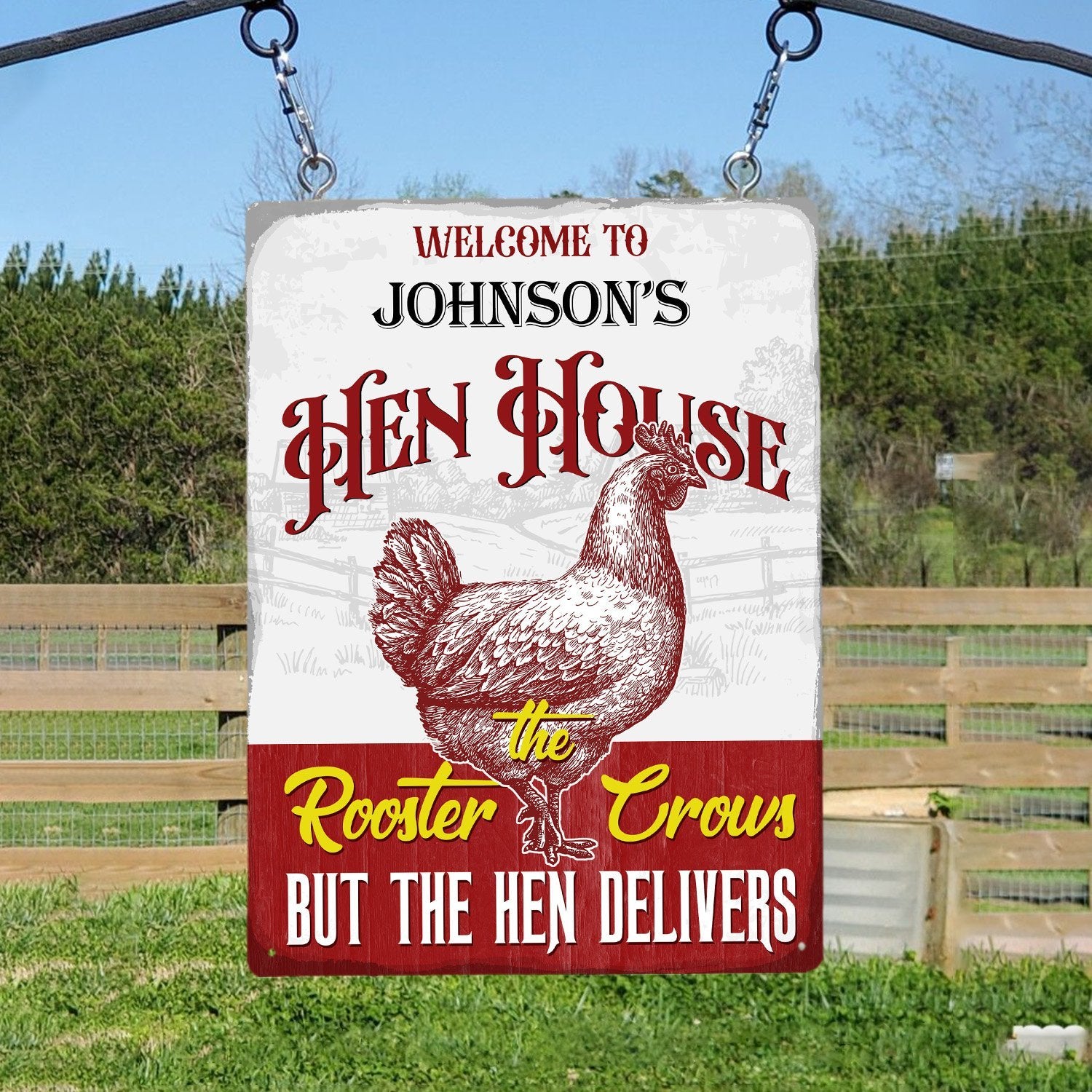 Chicken Coop Sign, Custom Farm Sign, Welcome To Hen House Rooster The Crows