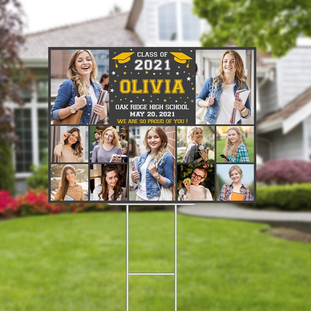 Class Of 2021, Custom Photo, 11 Pictures, Personalized Text Yard Sign