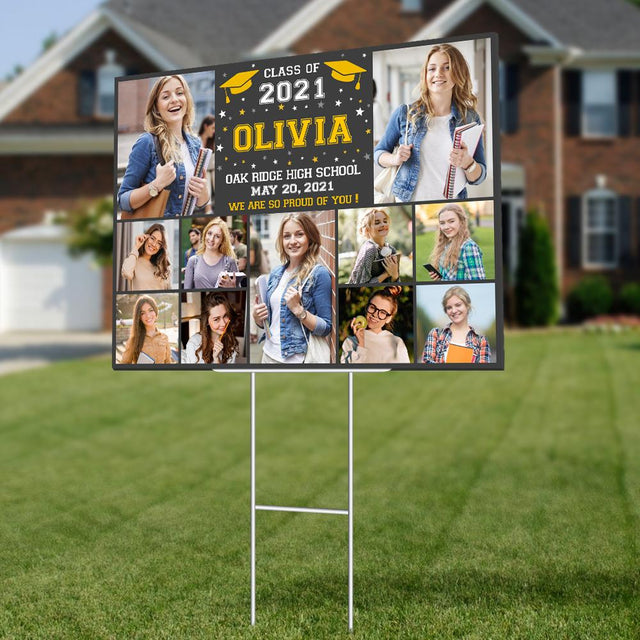 Class Of 2021, Custom Photo, 11 Pictures, Personalized Text Yard Sign