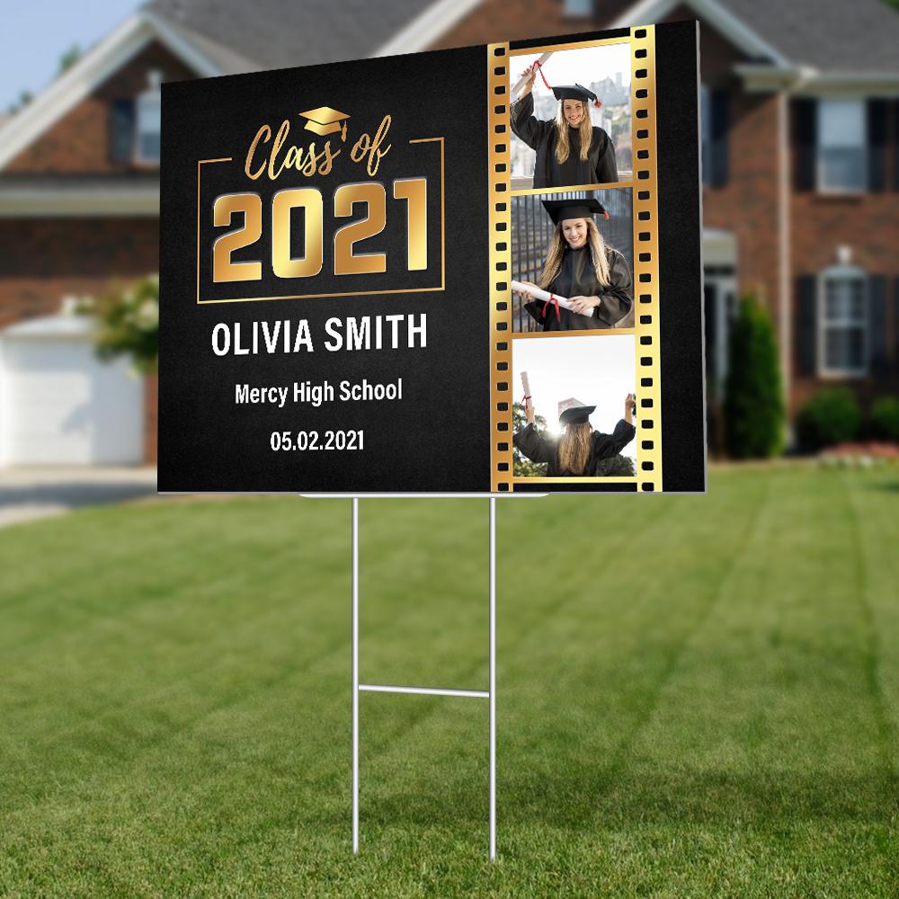 Class Of 2021, Custom Photo, 3 Pictures, Roll Film, Personalized Text Yard Sign