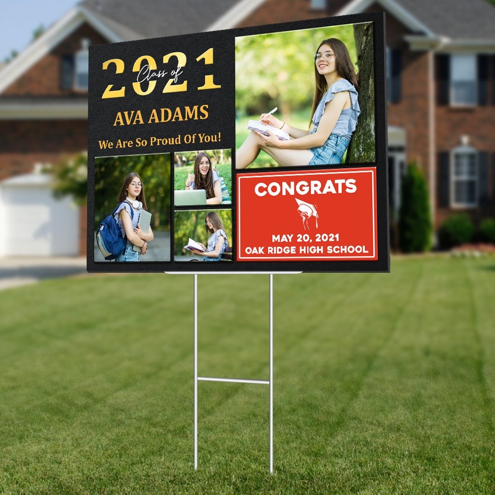 Class Of 2021, Custom Photo, 4 Pictures, Custom Name And Text Yard Sign
