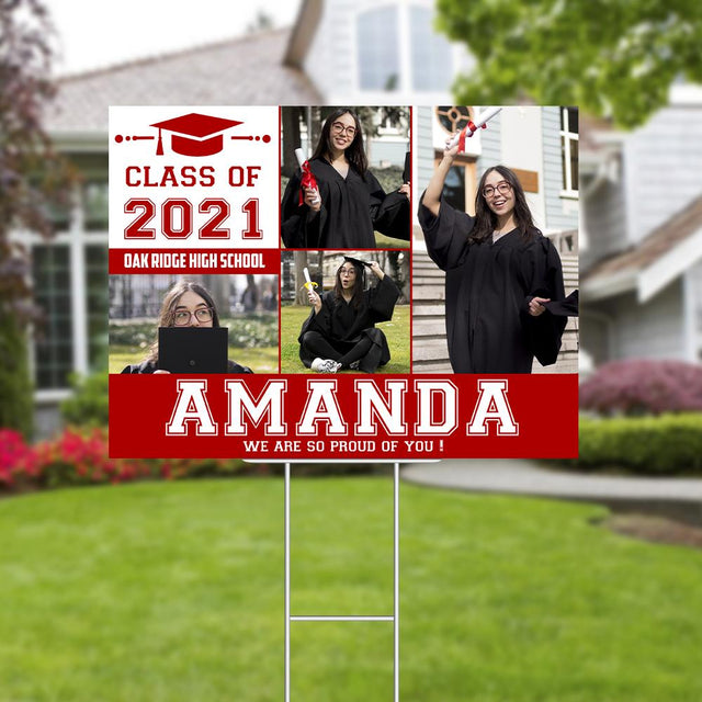 Class Of 2021, Custom Photo, 4 Pictures, Personalized Text Yard Sign