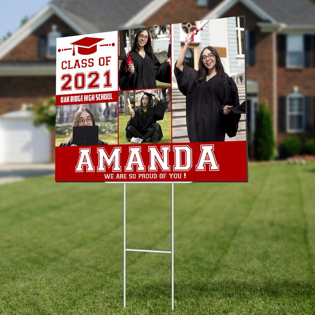 Class Of 2021, Custom Photo, 4 Pictures, Personalized Text Yard Sign