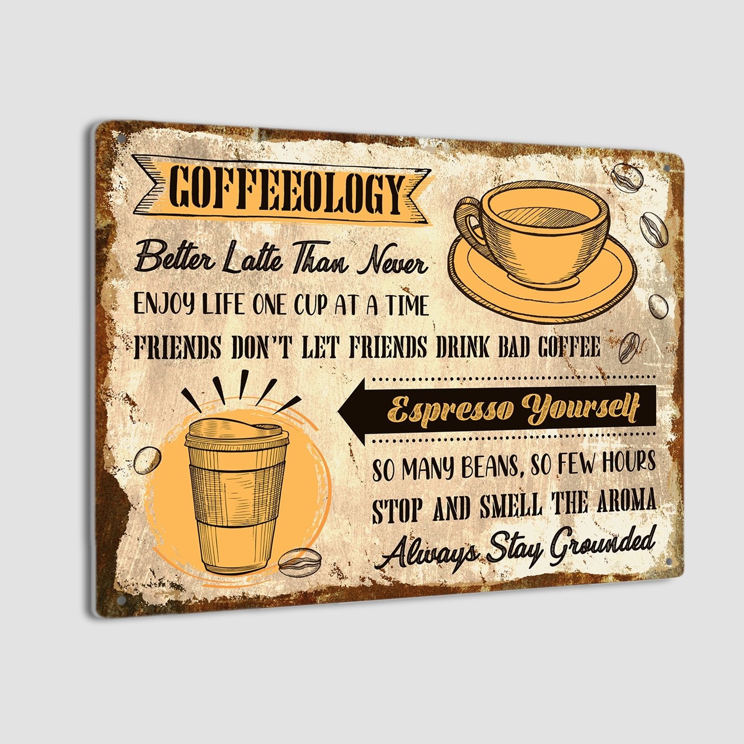 Coffeeology Coffee Quotes, Metal Signs