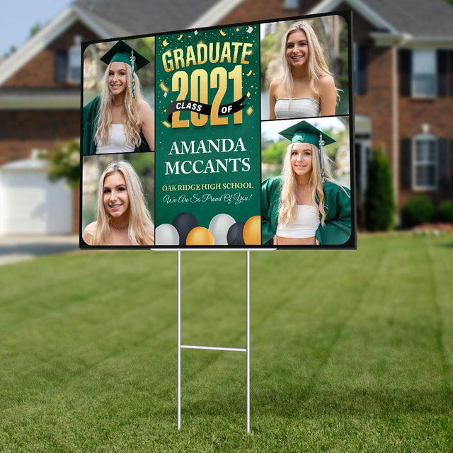 Congratulate, Class Of 2021, Custom Photo, 4 Pictures, Personalized Text Yard Sign
