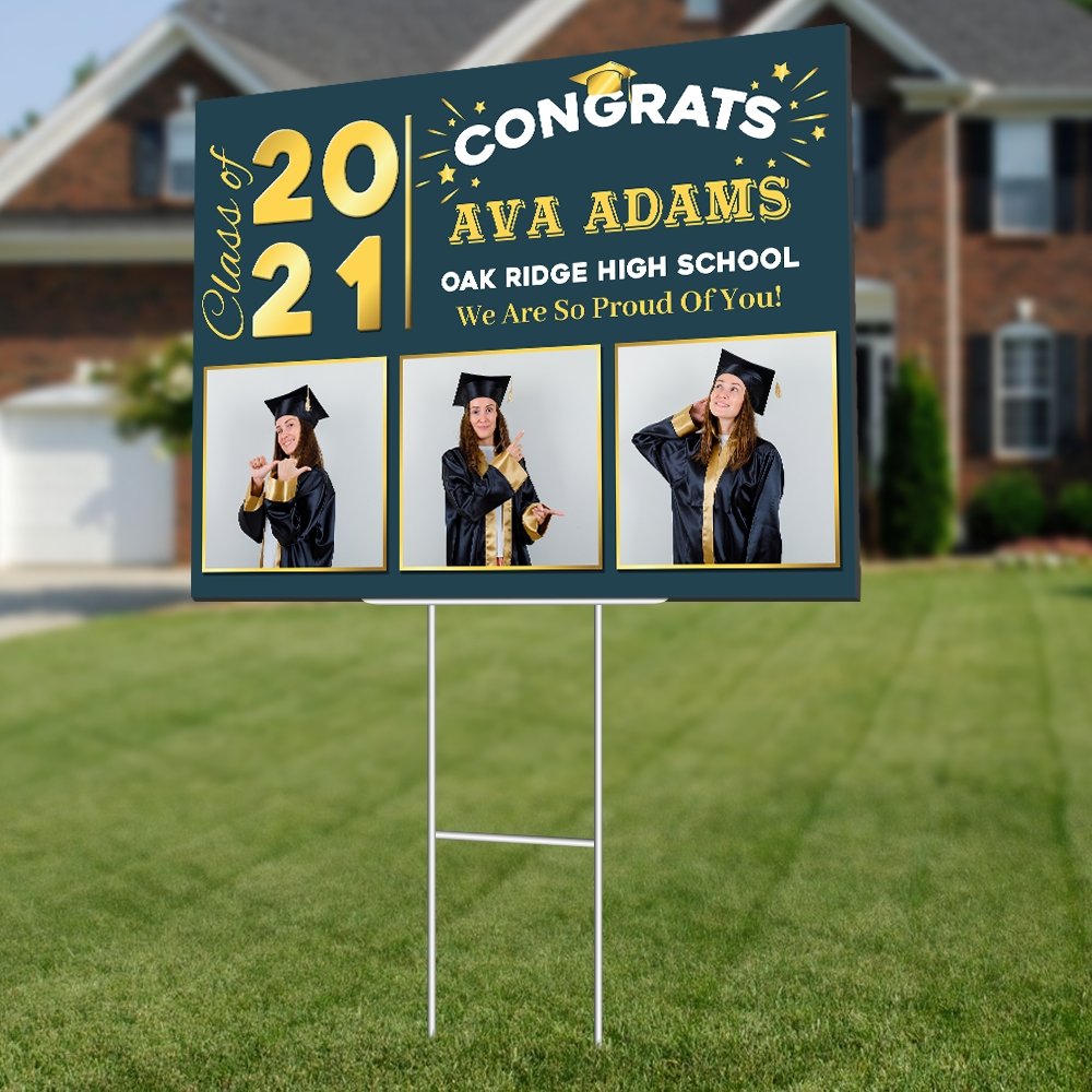 Congratulations, Class Of 2021, Custom Photo, 3 Pictures, Custom Name And Text Yard Sign