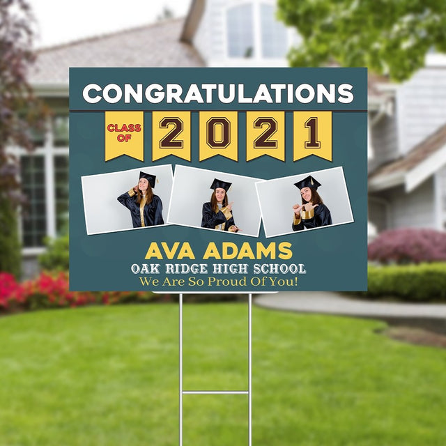 Congratulations, Class Of 2021, Custom Photo, 3 Pictures, Custom Name Yard Sign