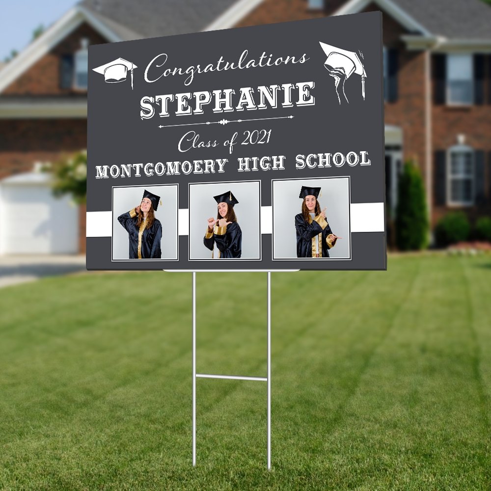Congratulations, Class Of 2021, Custom Photo, 3 Pictures, Personalized Name Yard Sign