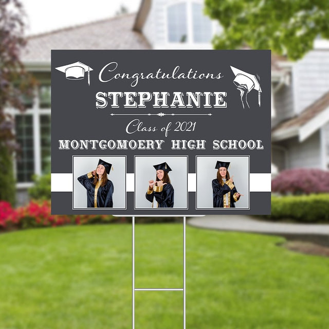 Congratulations, Class Of 2021, Custom Photo, 3 Pictures, Personalized Name Yard Sign