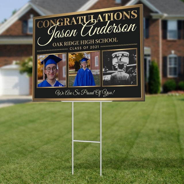 Congratulations, Class Of 2021, Custom Photo, 3 Pictures, Personalized Text Yard Sign