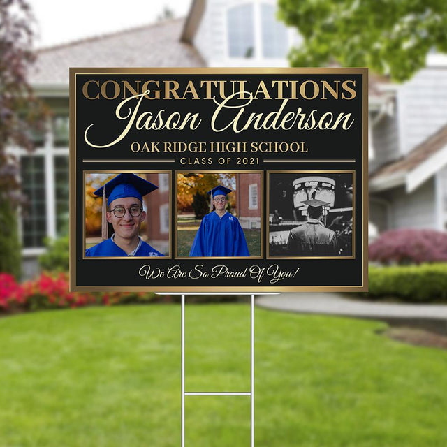 Congratulations, Class Of 2021, Custom Photo, 3 Pictures, Personalized Text Yard Sign