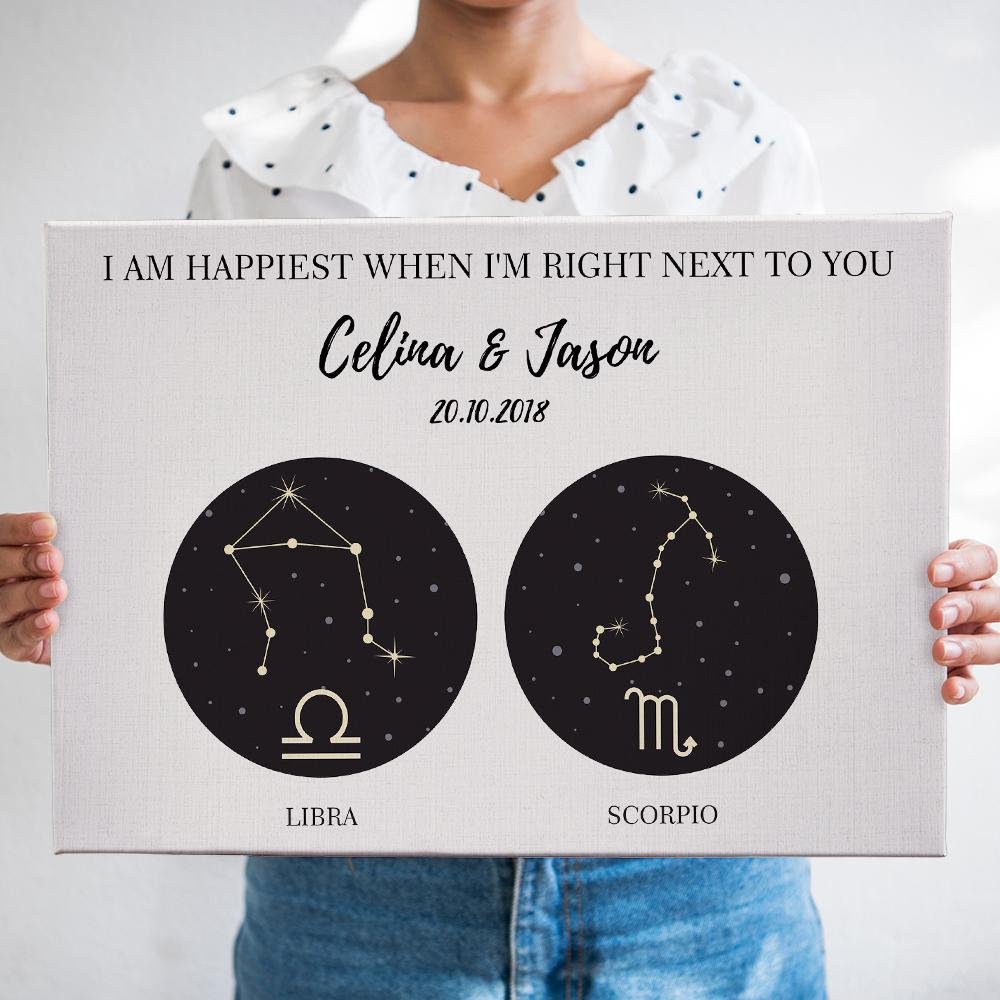 Zodiac Custom Zodiac Signs Constellation Custom Canvas Wall Art | Best Couples Gifts