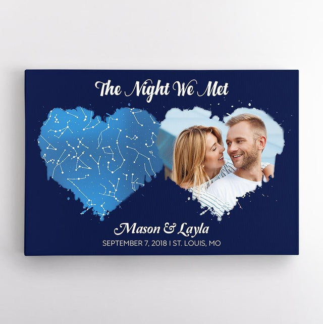 Couple Custom Star Map Navy Background Landscape Canvas - " The Night We Met "