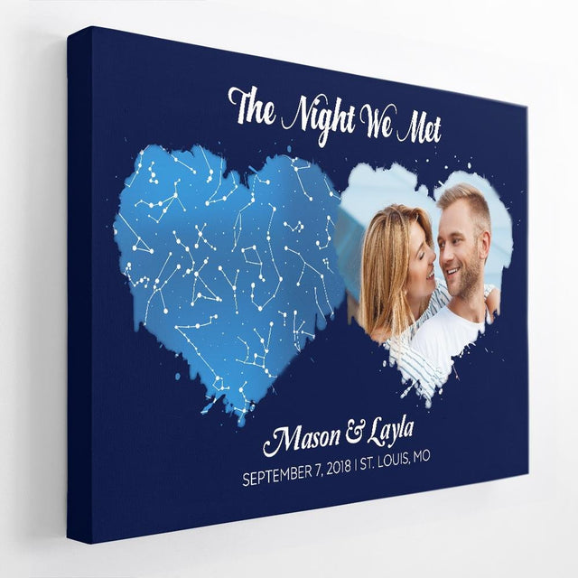 Couple Custom Star Map Navy Background Landscape Canvas - " The Night We Met "