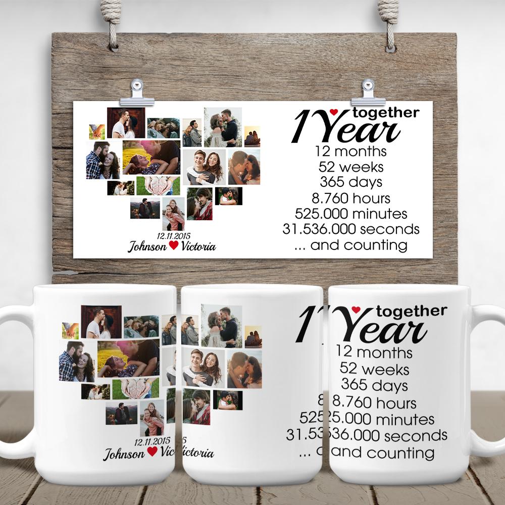Custom 1 Year Together Photo Collage White Mug