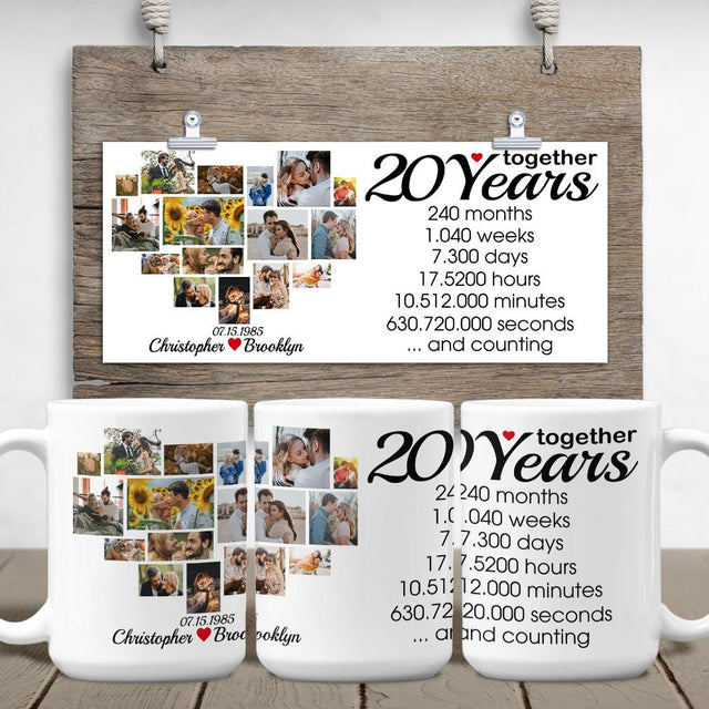 Custom 20th Years Together Photo Collage White Mug