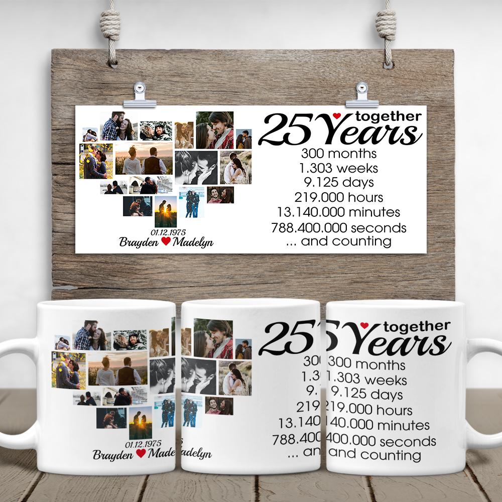 Custom 25th Years Together Photo Collage White Mug