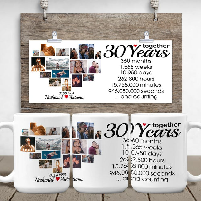 Custom 30th Years Together Photo Collage White Mug
