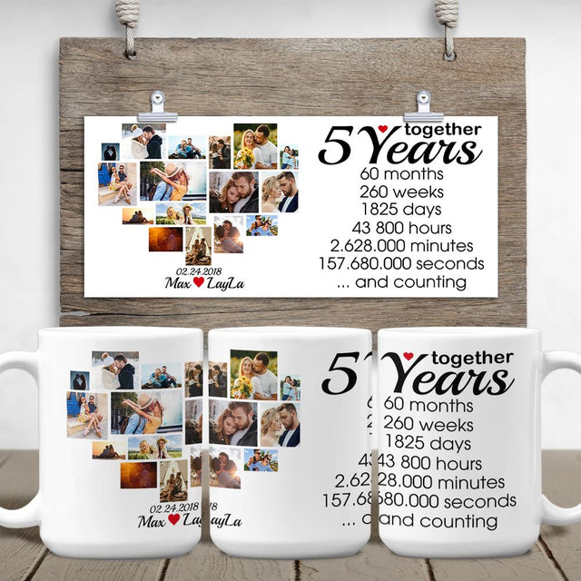 Custom 5th Years Together Photo Collage White Mug