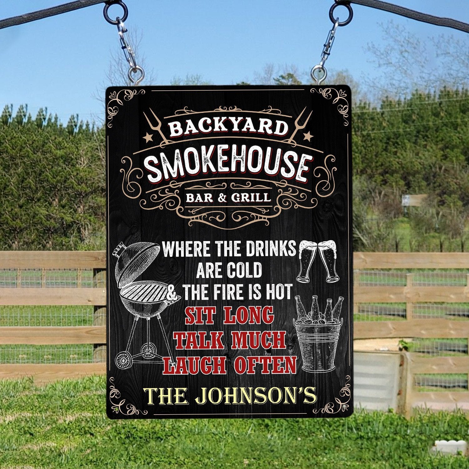 Custom Backyard Sign, Smokehouse Bar And Grill