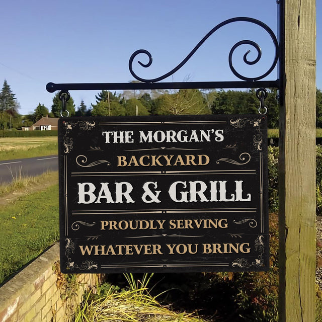 Custom Bar Sign, Backyard Bar And Grill Proudly Serving Whatever You Bring