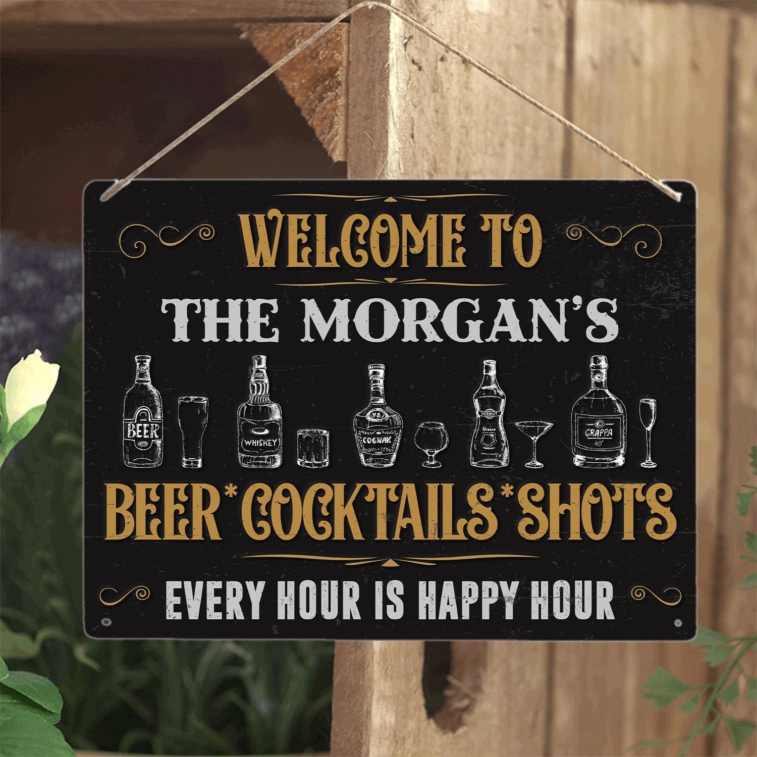 Custom Bar Sign, Beer, Cocktails, Shots, Every Hour Is Happy Hour